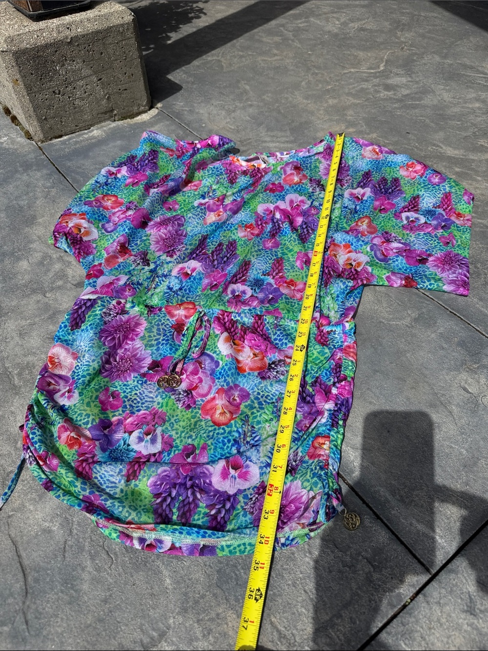Luli Fama size SM coverup. Vibrant Floral Tunic Dress in Aqua & Purple - Picture 3 of 9